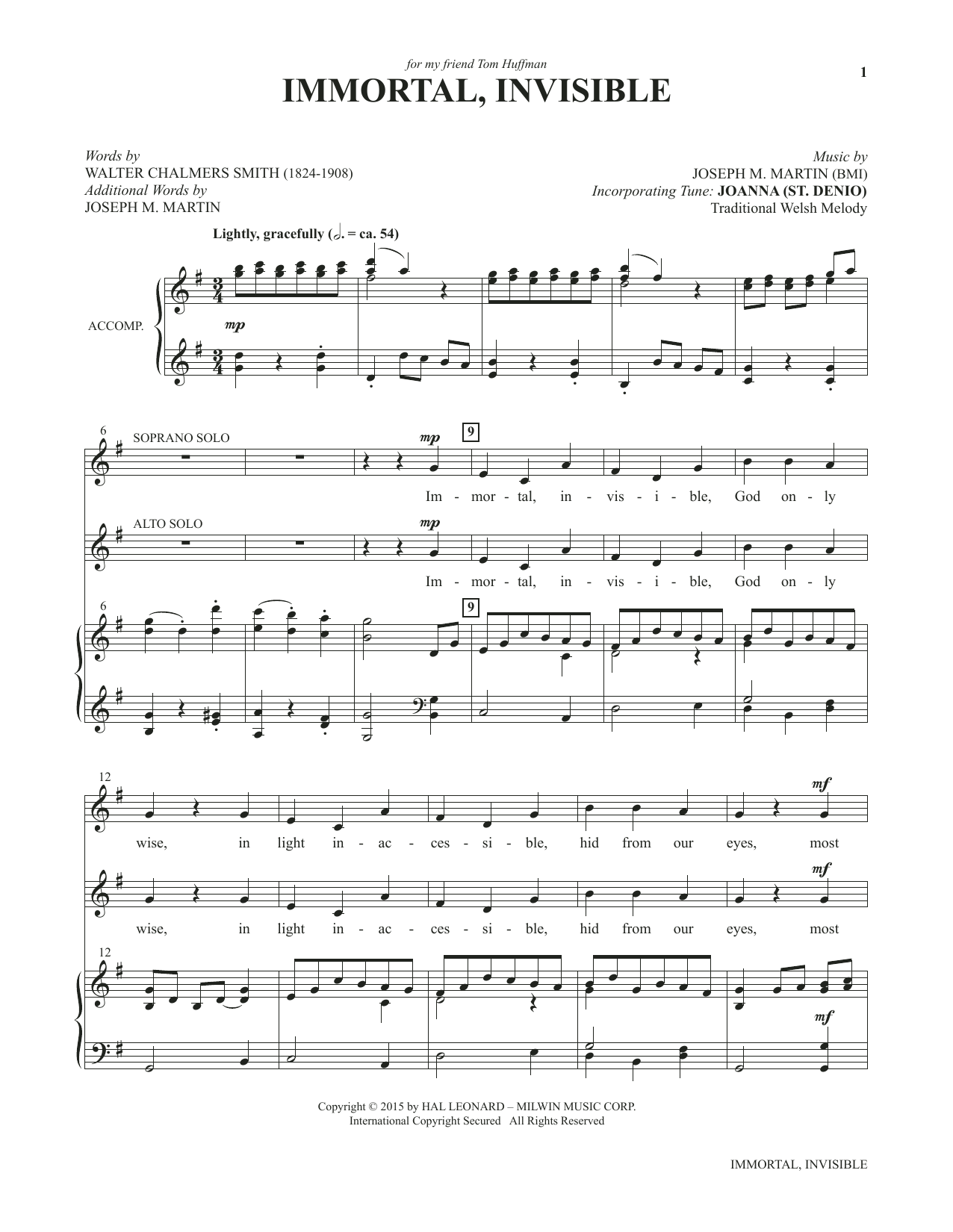 Joseph M. Martin Immortal, Invisible (from Voices Together: Duets for Sanctuary Singers) sheet music notes and chords arranged for Vocal Duet