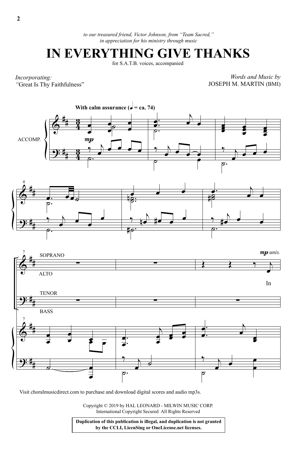 Joseph M. Martin In Everything Give Thanks sheet music notes and chords arranged for SATB Choir