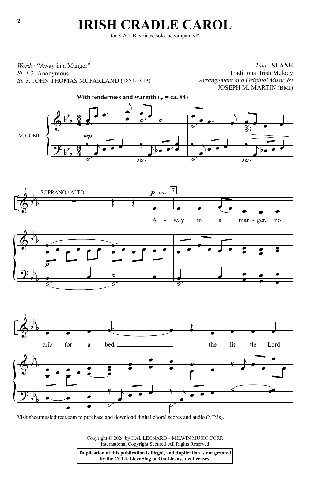 Joseph M. Martin Irish Cradle Carol sheet music notes and chords arranged for SATB Choir