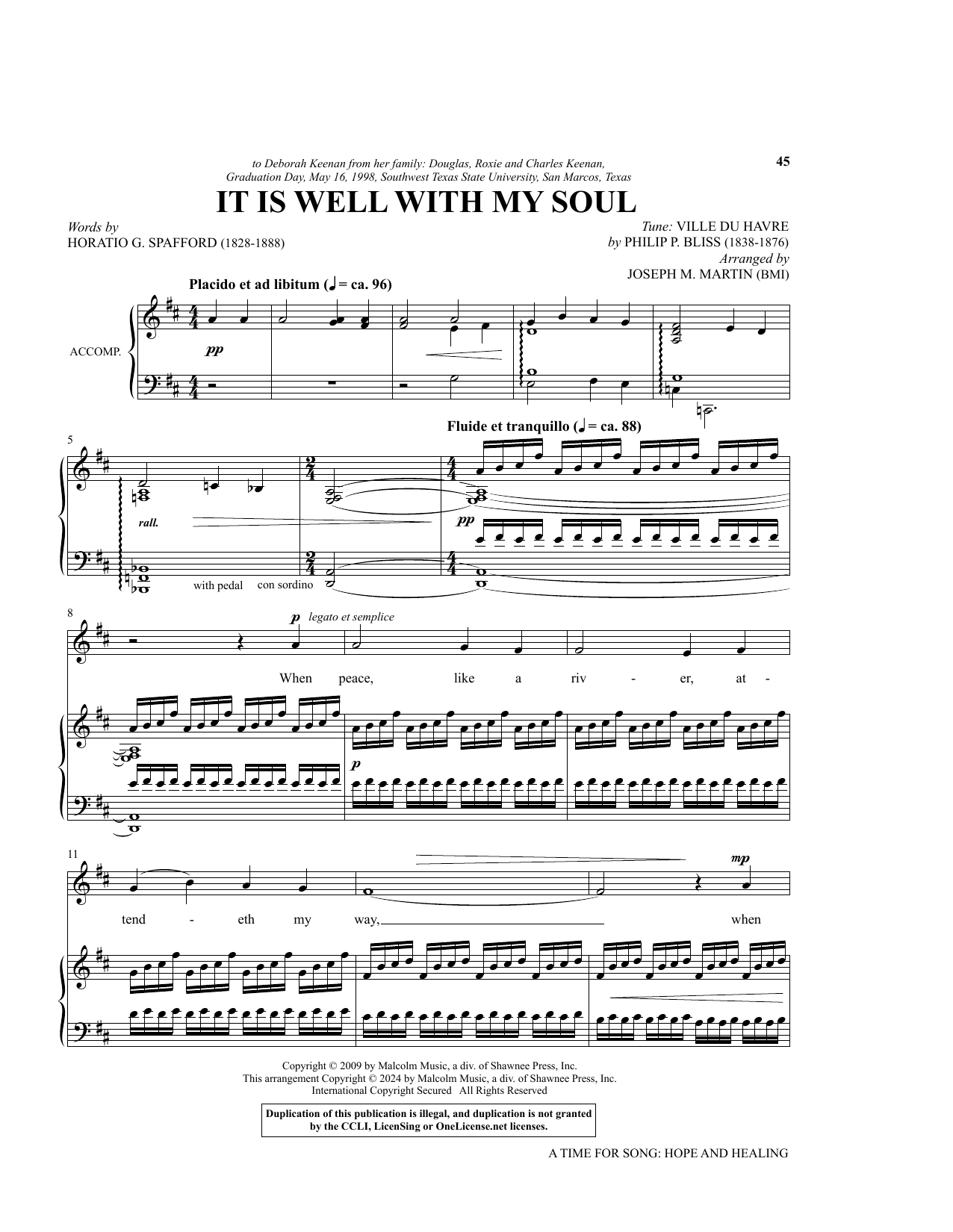 Joseph M. Martin It Is Well With My Soul sheet music notes and chords arranged for Piano & Vocal