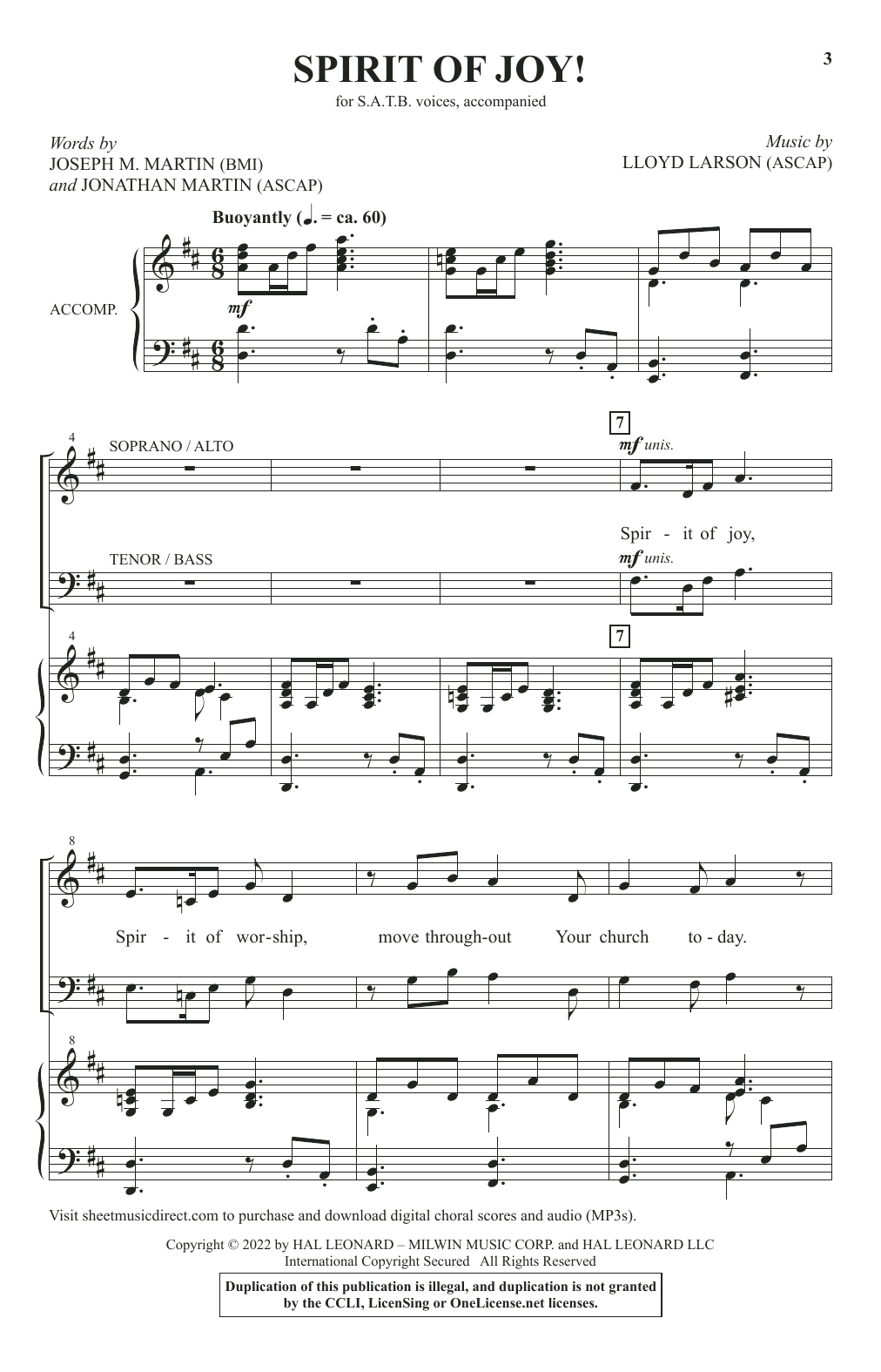Joseph M. Martin, Jonathan Martin and Lloyd Larson Spirit Of Joy! sheet music notes and chords arranged for SATB Choir