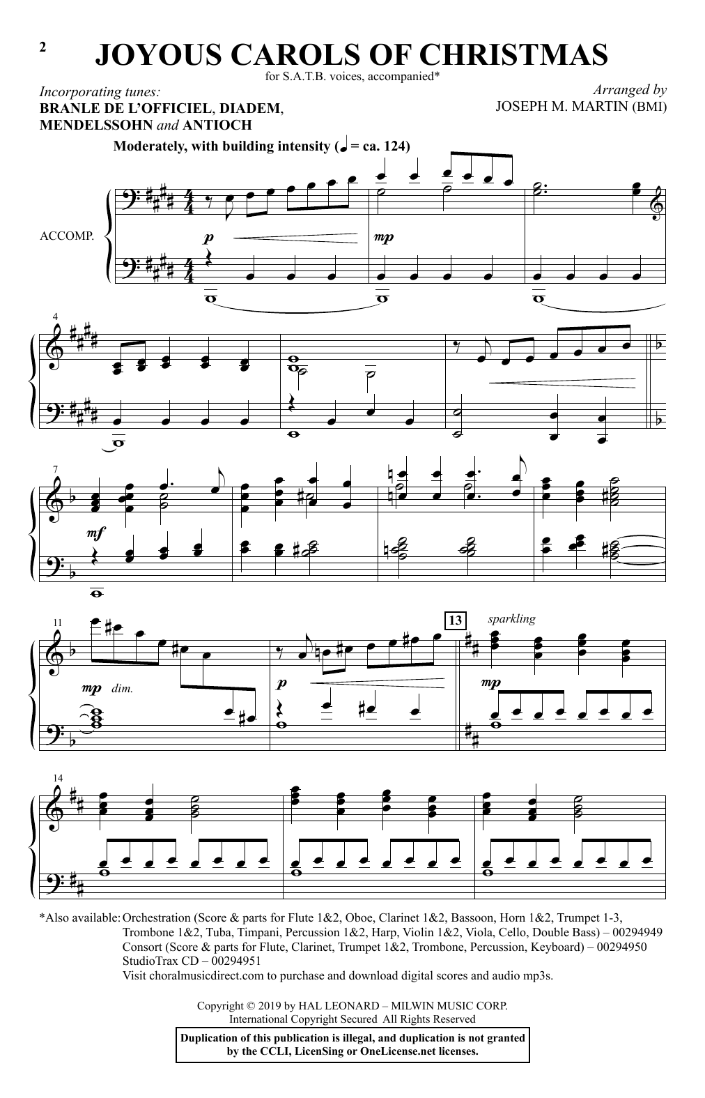 Joseph M. Martin Joyous Carols Of Christmas sheet music notes and chords arranged for SATB Choir
