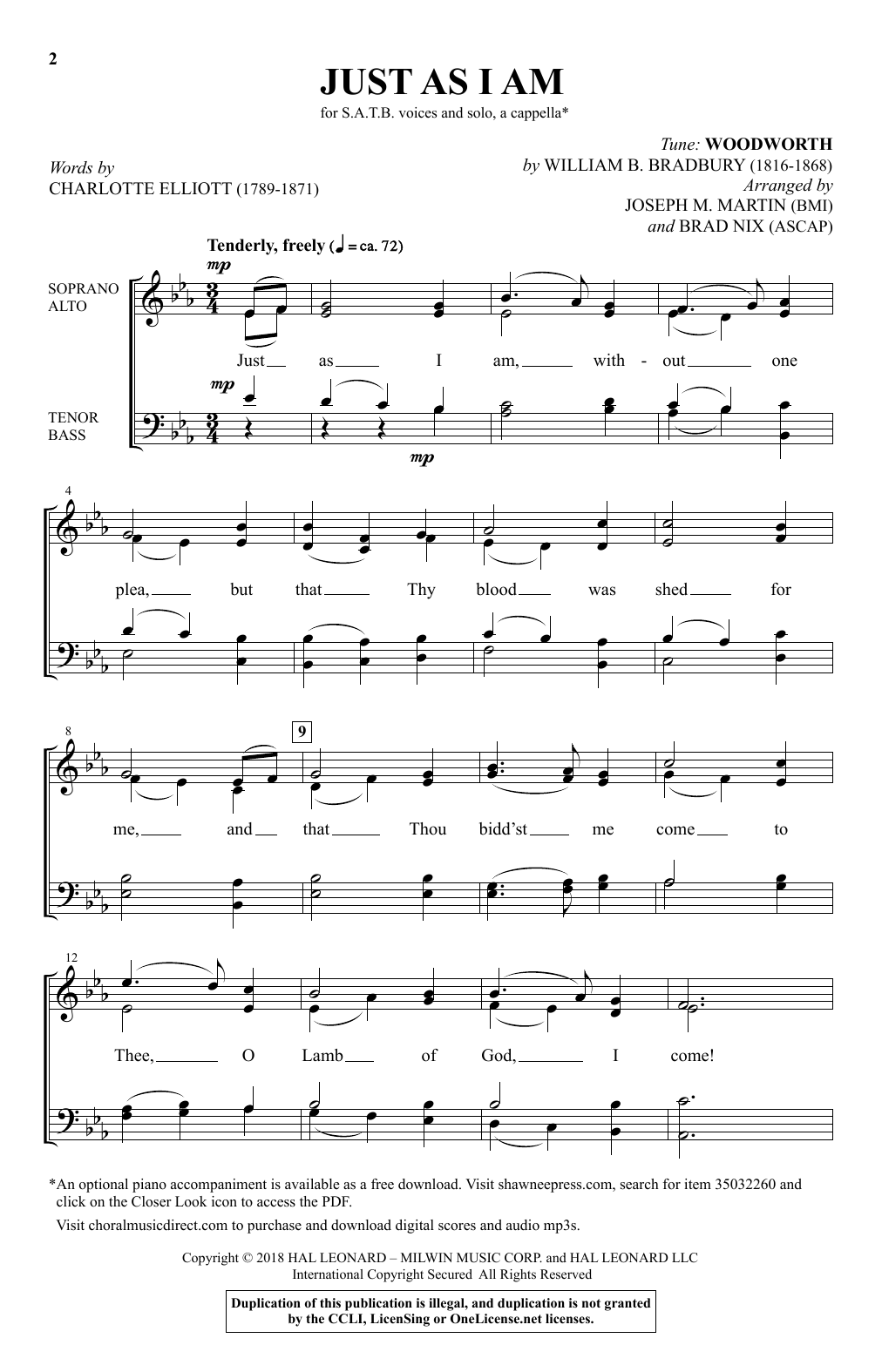 Joseph M. Martin Just As I Am sheet music notes and chords arranged for SATB Choir
