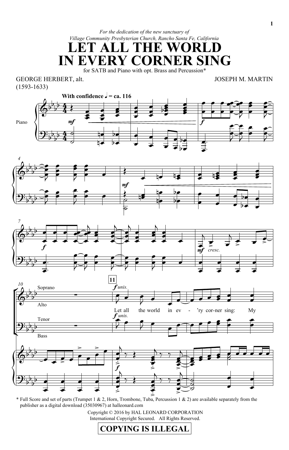 Joseph M. Martin Let All The World In Every Corner Sing sheet music notes and chords arranged for SATB Choir