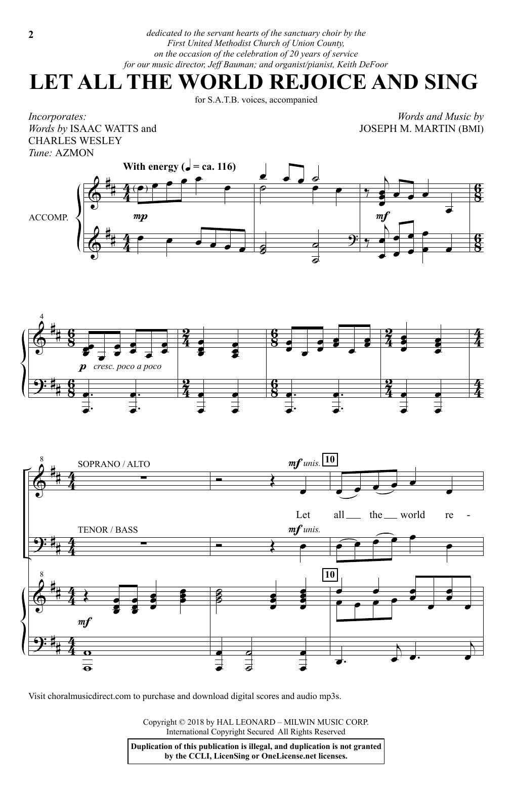 Joseph M. Martin Let All The World Rejoice And Sing sheet music notes and chords arranged for SATB Choir