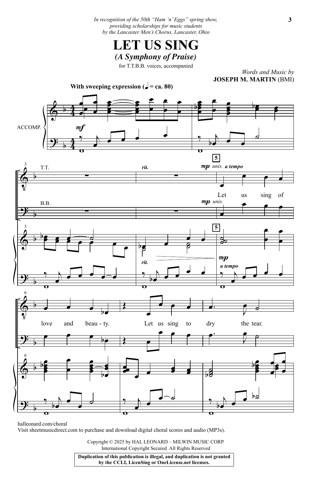 Joseph M. Martin Let Us Sing sheet music notes and chords arranged for TTBB Choir