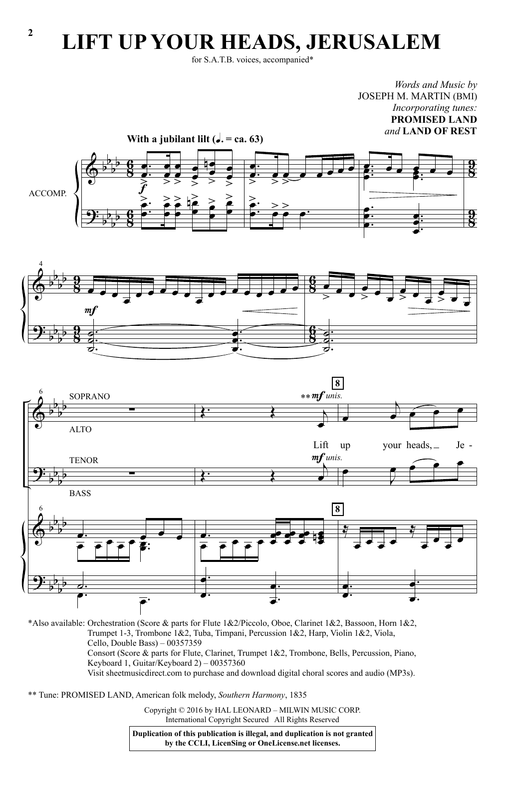 Joseph M. Martin Lift Up Your Heads, Jerusalem sheet music notes and chords arranged for SATB Choir