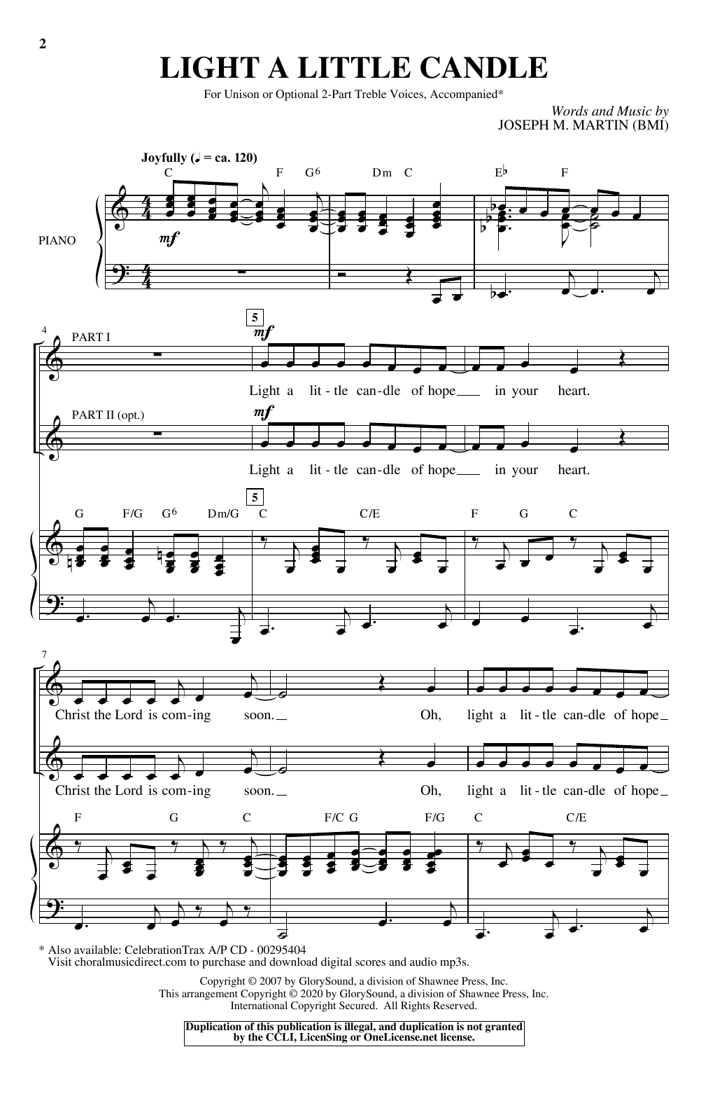 Joseph M. Martin Light A Little Candle sheet music notes and chords arranged for Unison Choir