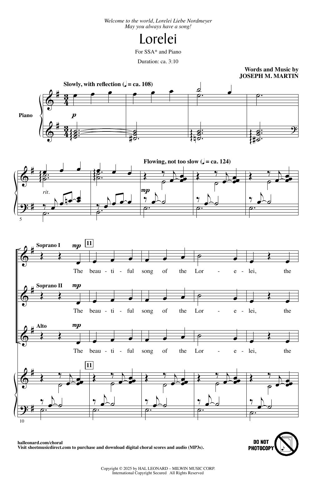 Joseph M. Martin Lorelei sheet music notes and chords arranged for SSA Choir