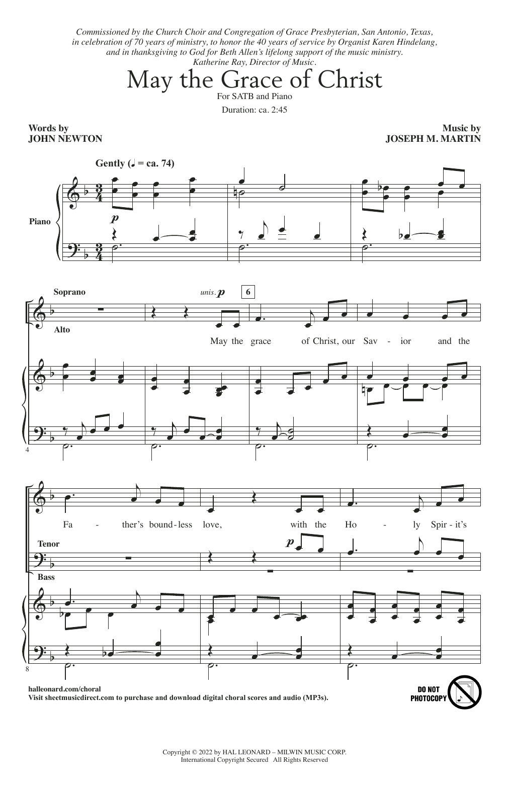 Joseph M. Martin May The Grace Of Christ sheet music notes and chords arranged for SATB Choir