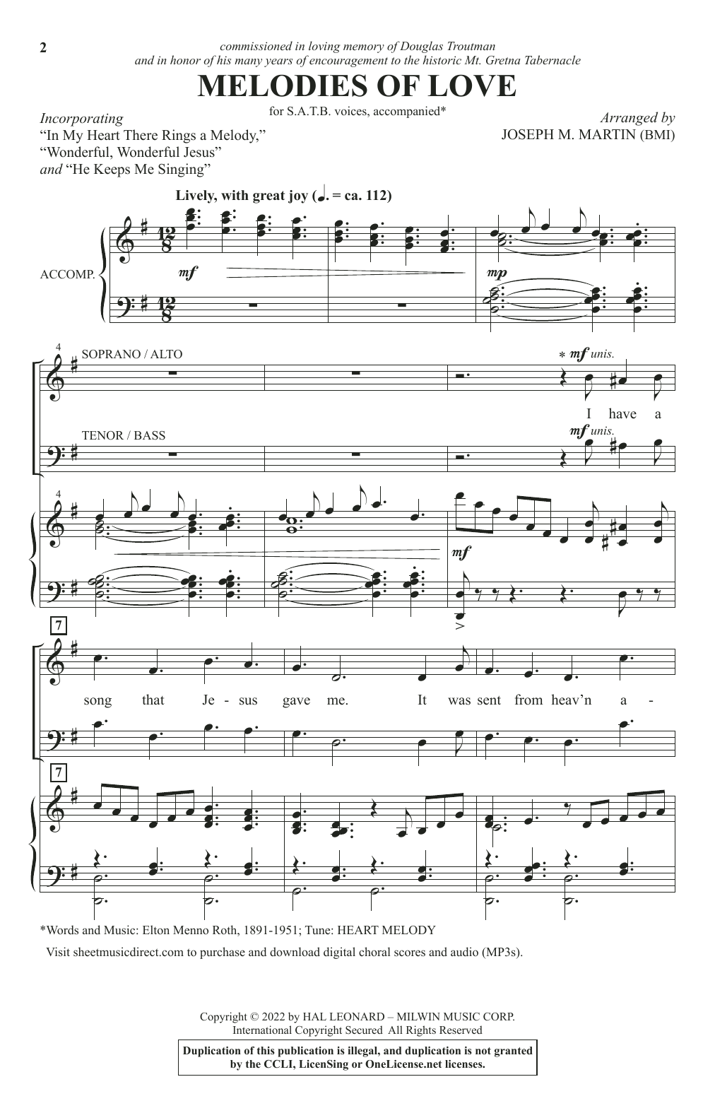 Joseph M. Martin Melodies Of Love sheet music notes and chords arranged for SATB Choir