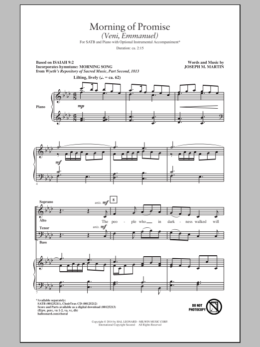 Joseph M. Martin Morning Of Promise (Veni, Emmanuel) sheet music notes and chords arranged for SATB Choir