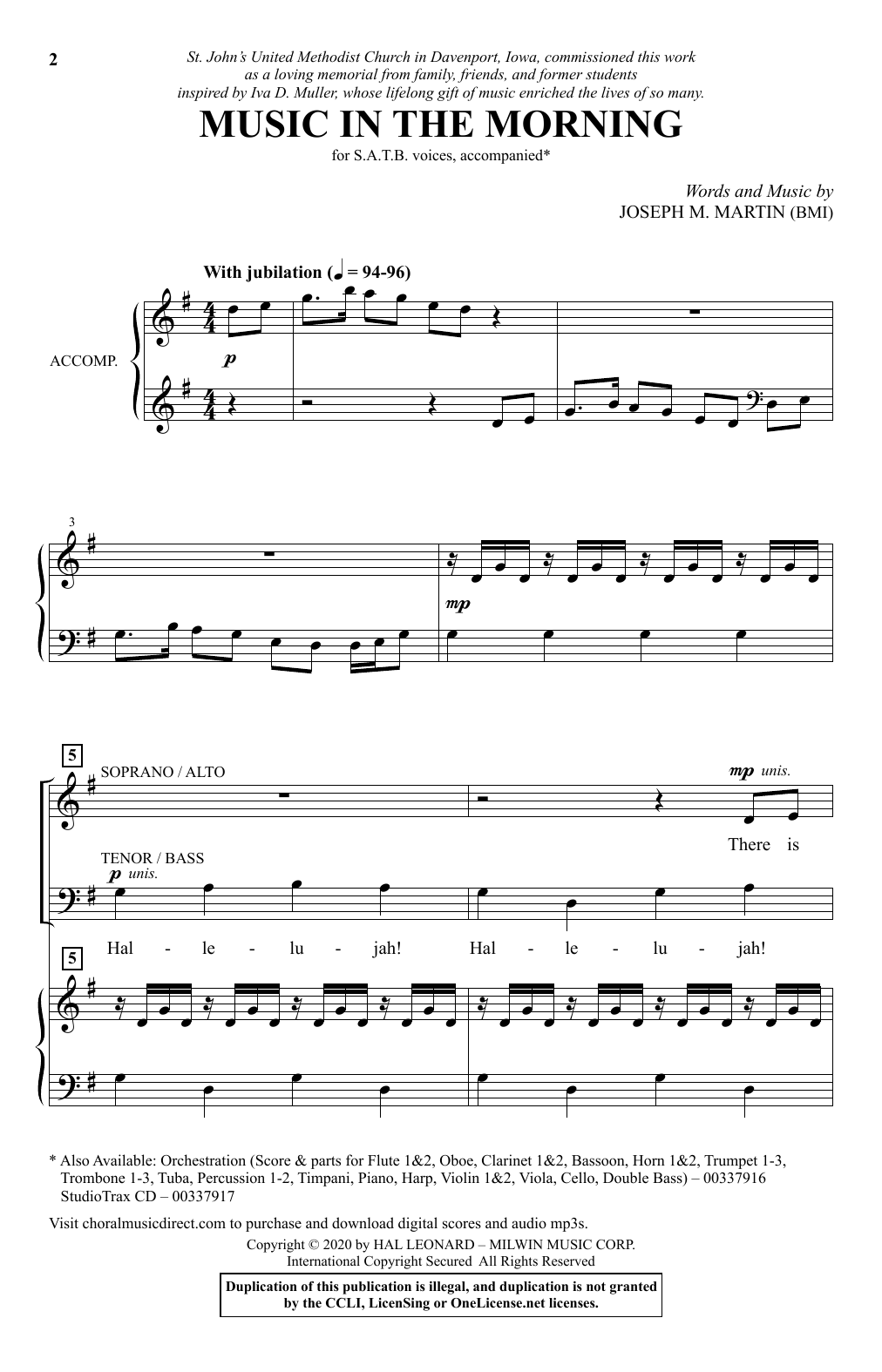 Joseph M. Martin Music In The Morning sheet music notes and chords arranged for SATB Choir