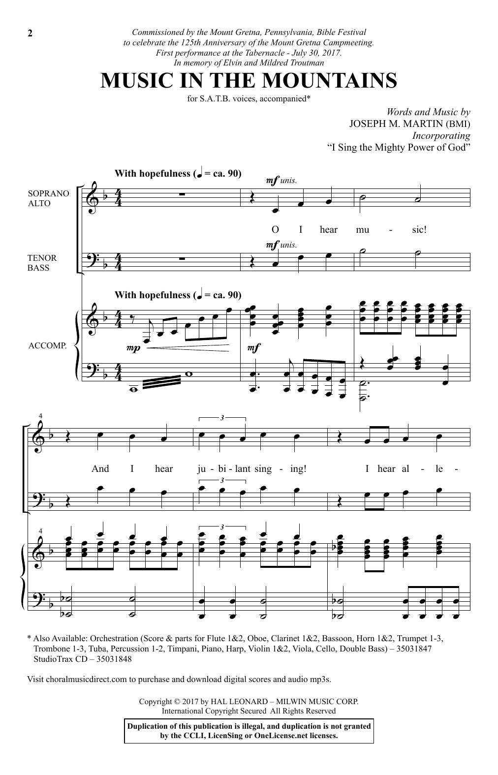 Joseph M. Martin Music In The Mountains sheet music notes and chords arranged for SATB Choir