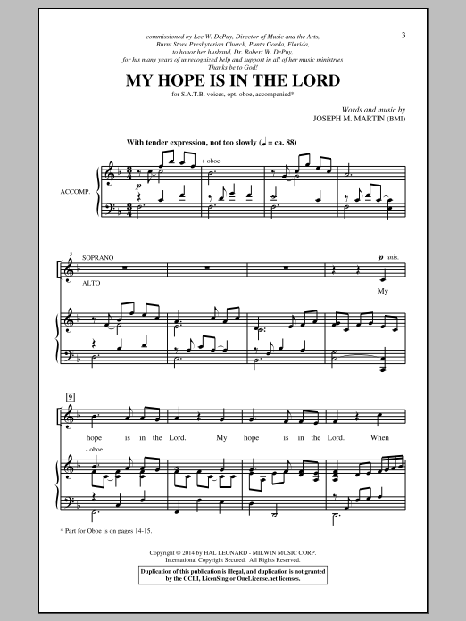 Joseph M. Martin My Hope Is In The Lord sheet music notes and chords arranged for SATB Choir