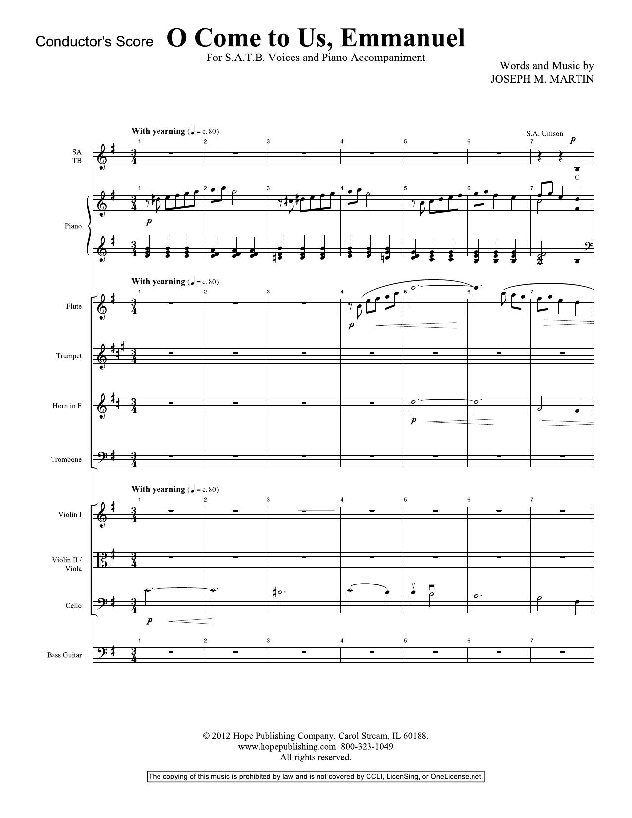 Joseph M. Martin O Come To Us, Emmanuel - Full Score sheet music notes and chords arranged for Choir Instrumental Pak