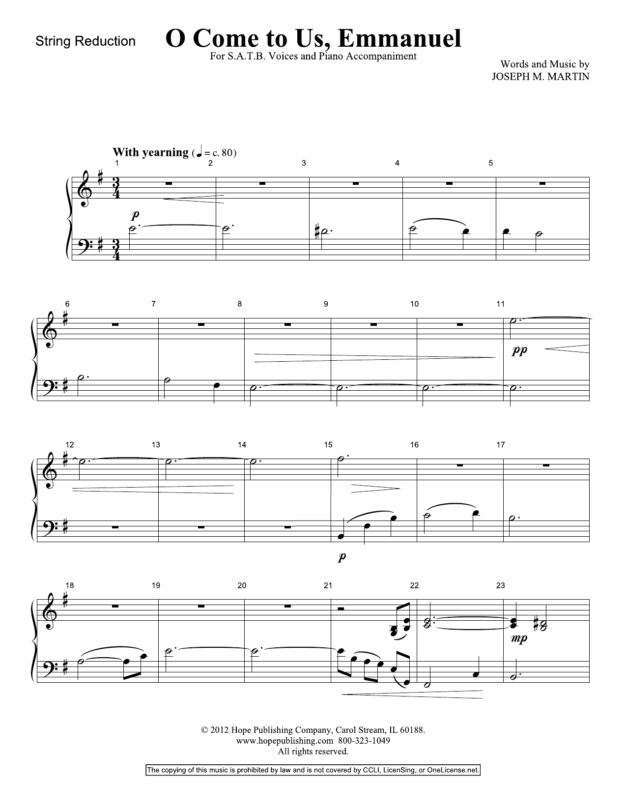 Joseph M. Martin O Come To Us, Emmanuel - Keyboard String Reduction sheet music notes and chords arranged for Choir Instrumental Pak