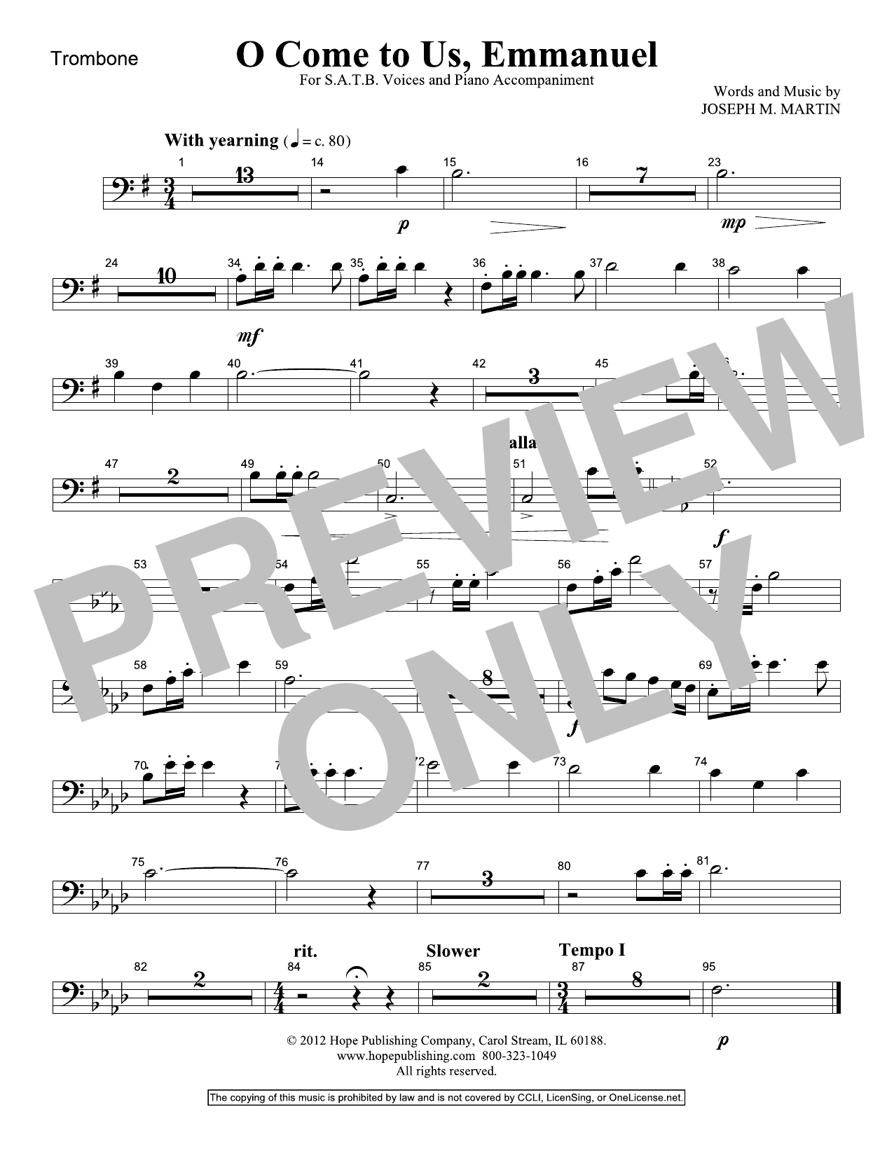 Joseph M. Martin O Come To Us, Emmanuel - Trombone sheet music notes and chords arranged for Choir Instrumental Pak