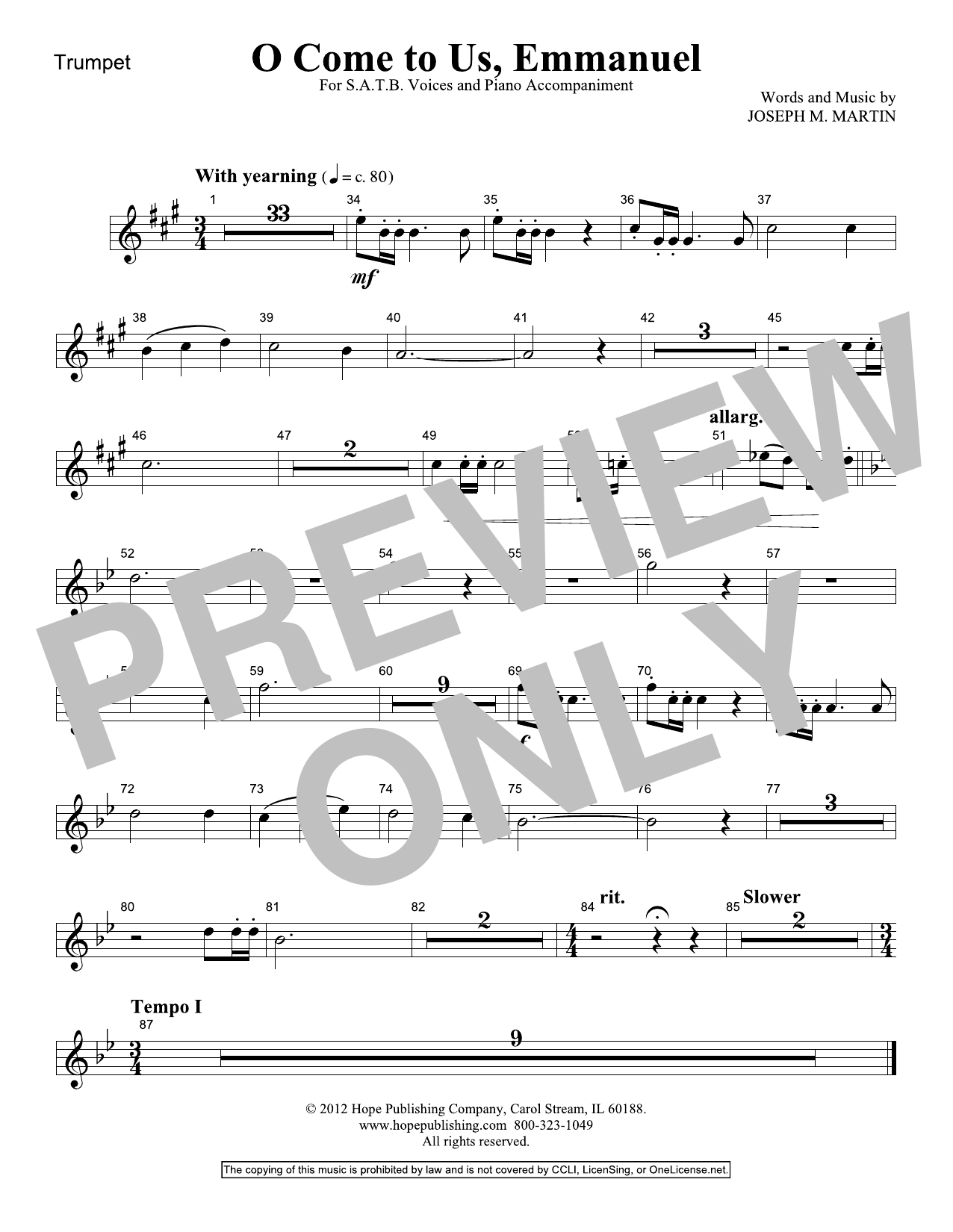 Joseph M. Martin O Come To Us, Emmanuel - Trumpet sheet music notes and chords arranged for Choir Instrumental Pak