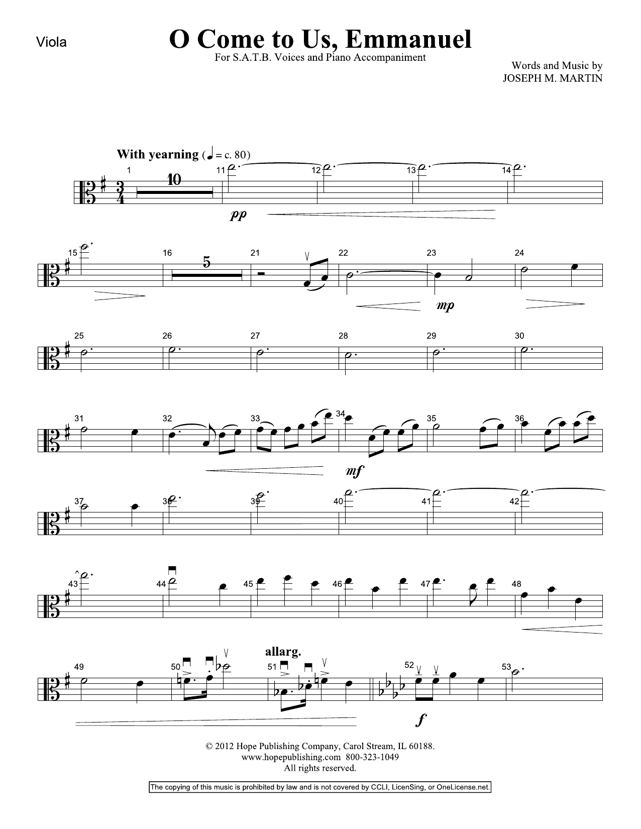 Joseph M. Martin O Come To Us, Emmanuel - Viola sheet music notes and chords arranged for Choir Instrumental Pak