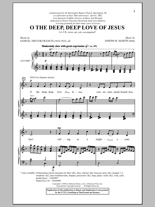 Joseph M. Martin O The Deep, Deep Love Of Jesus sheet music notes and chords arranged for SATB Choir