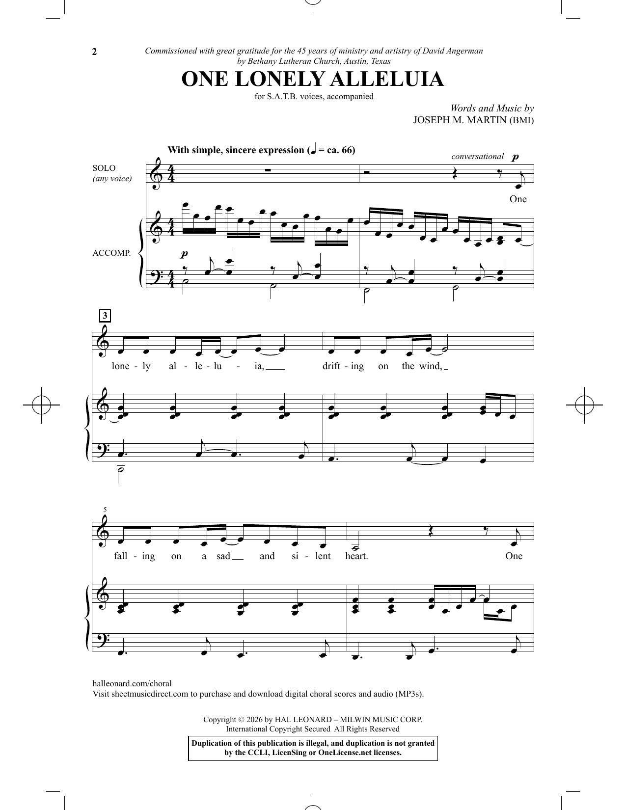 Joseph M. Martin One Lonely Alleluia sheet music notes and chords arranged for SATB Choir