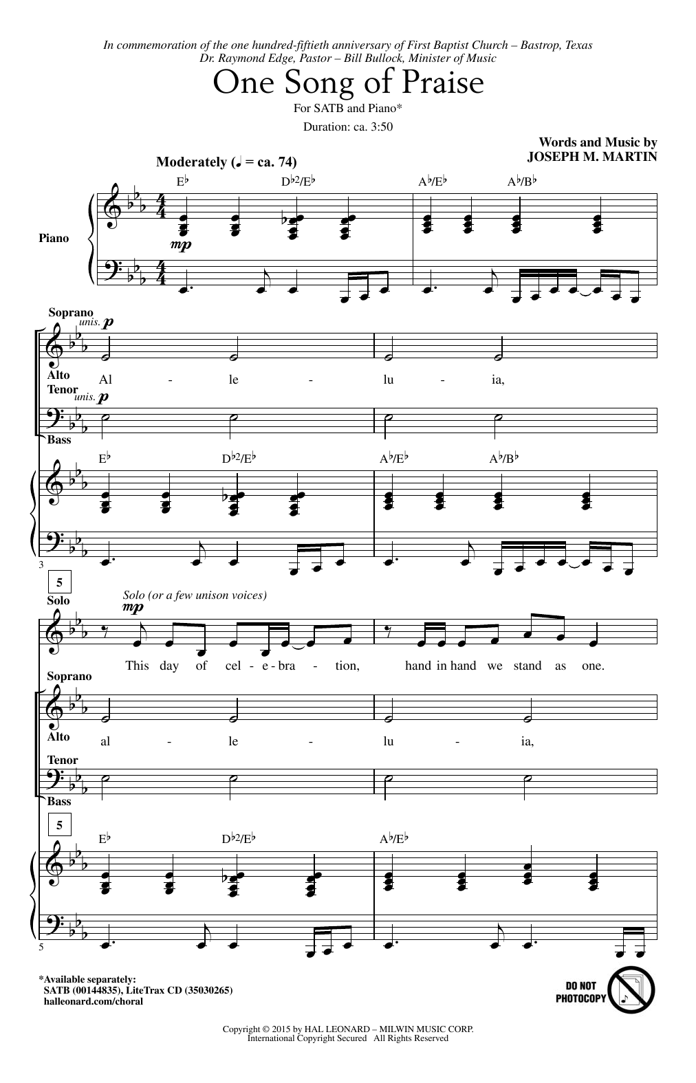 Joseph M. Martin One Song Of Praise sheet music notes and chords arranged for SATB Choir