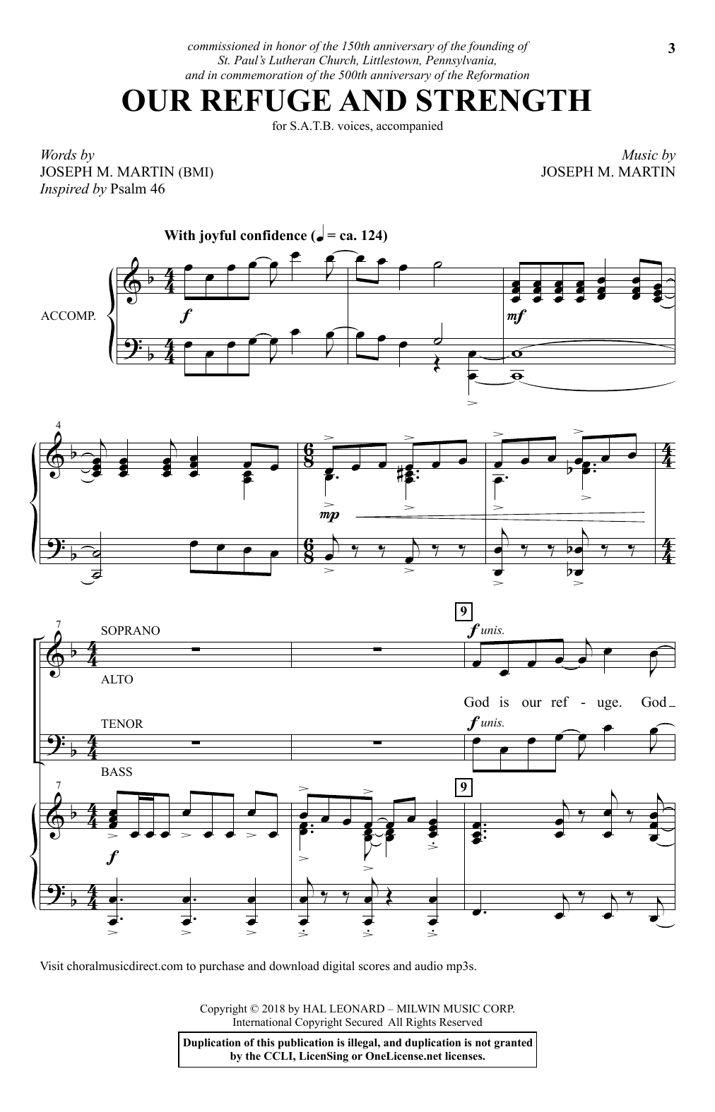 Joseph M. Martin Our Refuge And Strength sheet music notes and chords arranged for SATB Choir