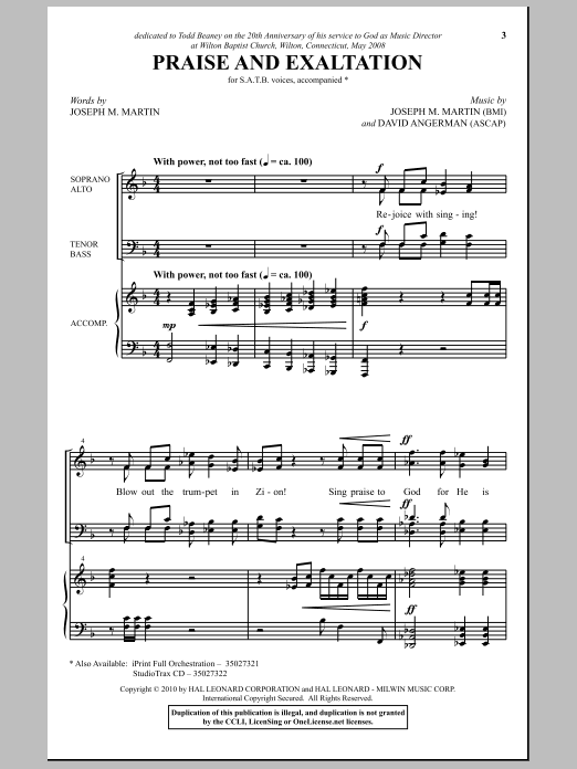 Joseph M. Martin Praise And Exaltation sheet music notes and chords arranged for SATB Choir