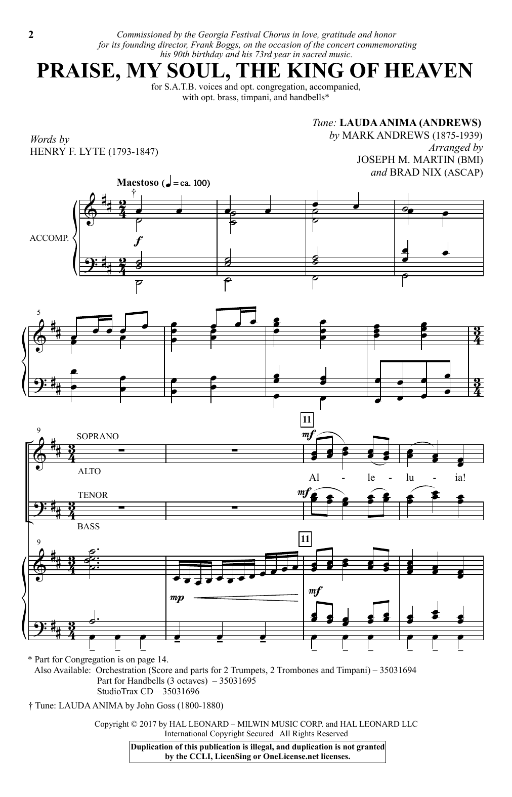 Joseph M. Martin Praise, My Soul, The King Of Heaven sheet music notes and chords arranged for SATB Choir