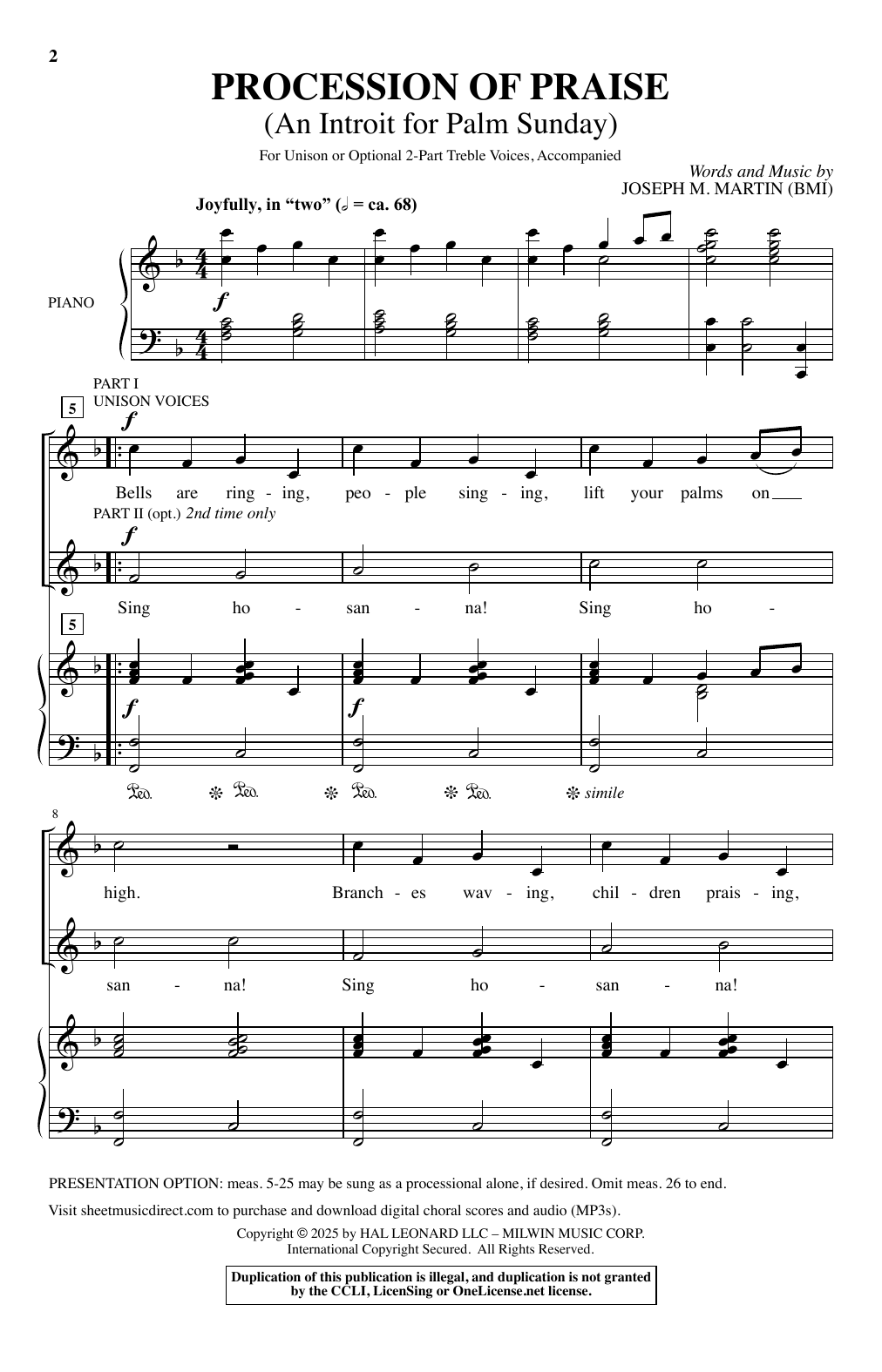 Joseph M. Martin Procession Of Praise (An Introit For Palm Sunday) sheet music notes and chords arranged for Choir