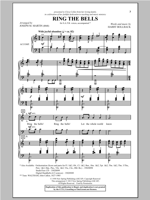 Joseph M. Martin Ring The Bells sheet music notes and chords arranged for SATB Choir