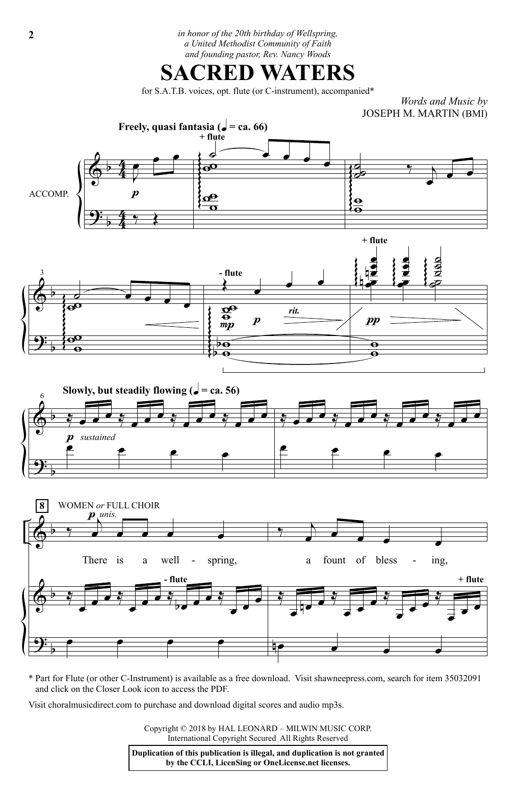 Joseph M. Martin Sacred Waters sheet music notes and chords arranged for SATB Choir