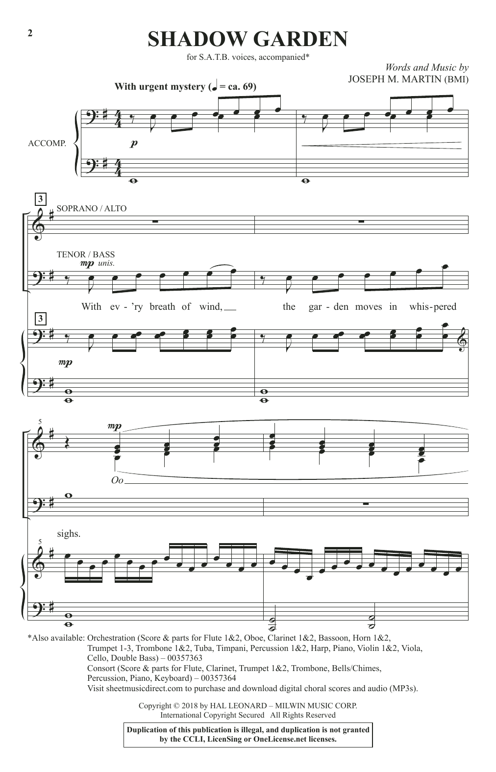 Joseph M. Martin Shadow Garden sheet music notes and chords arranged for SATB Choir