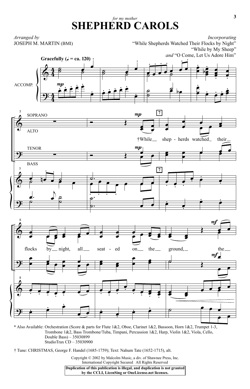 Joseph M. Martin Shepherd Carols sheet music notes and chords arranged for SATB Choir