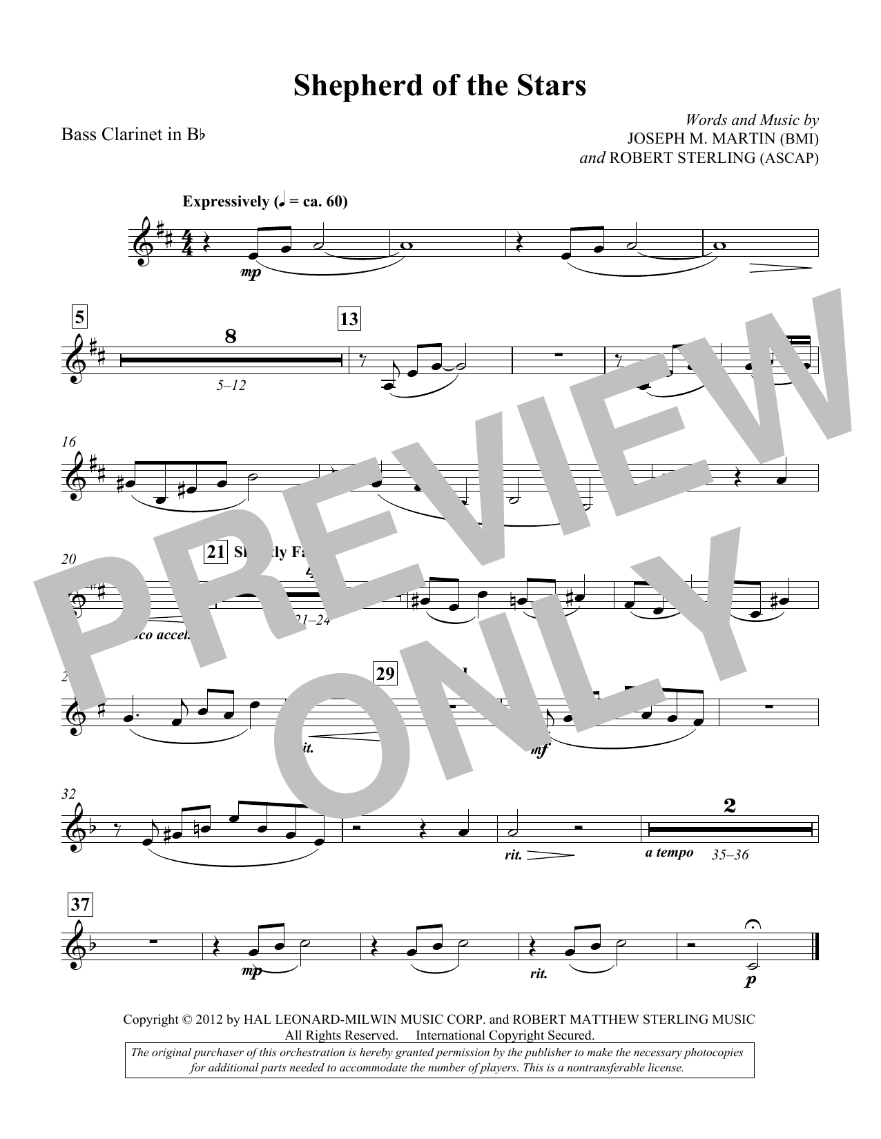 Joseph M. Martin Shepherd Of The Stars - Bass Clarinet in Bb sheet music notes and chords arranged for Choir Instrumental Pak