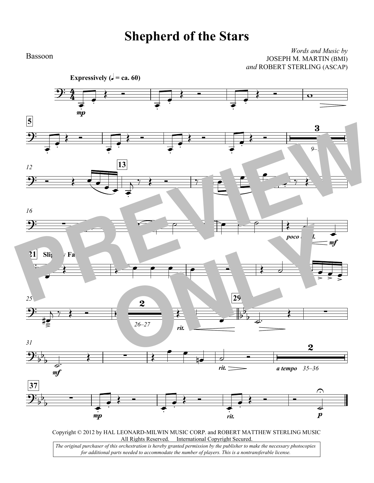Joseph M. Martin Shepherd Of The Stars - Bassoon sheet music notes and chords arranged for Choir Instrumental Pak