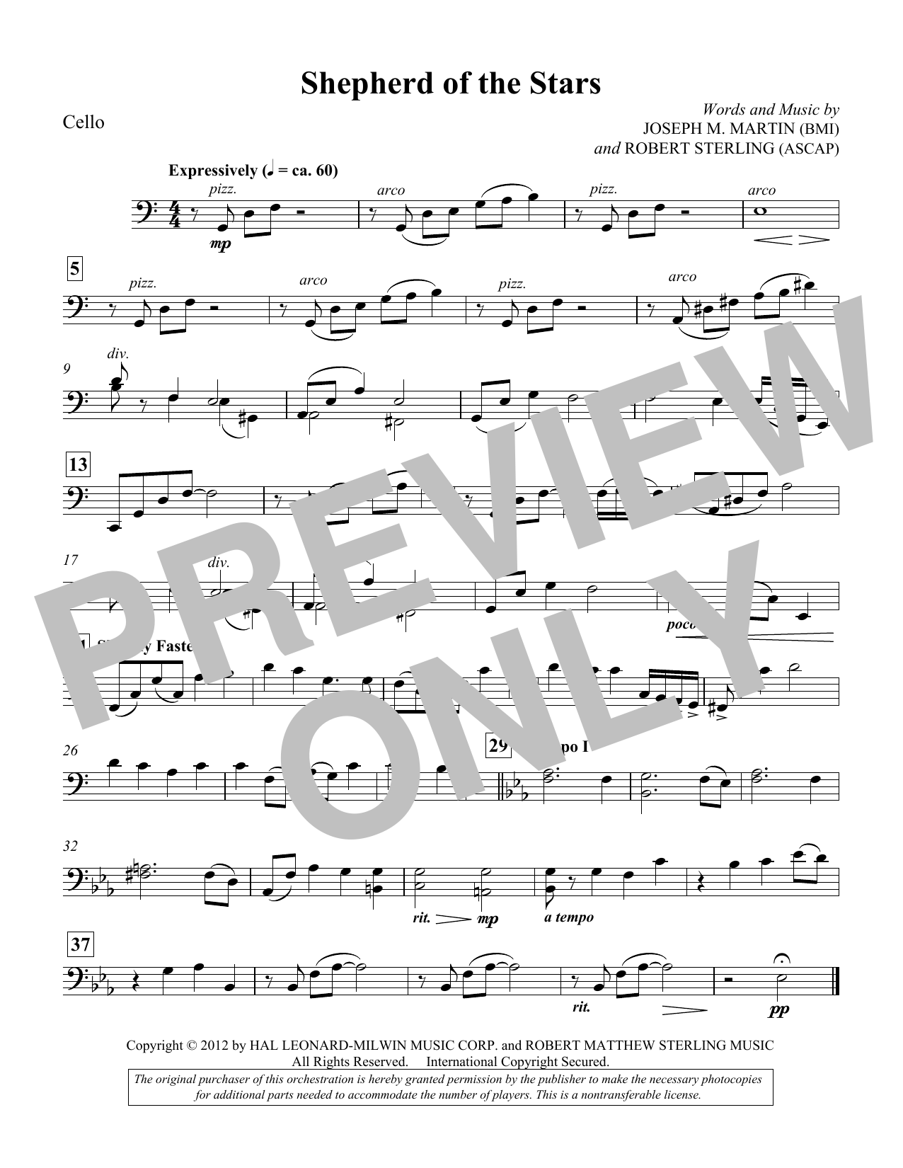 Joseph M. Martin Shepherd Of The Stars - Cello sheet music notes and chords arranged for Choir Instrumental Pak