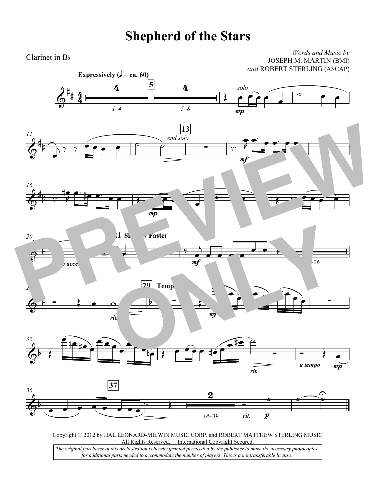 Joseph M. Martin Shepherd Of The Stars - Clarinet sheet music notes and chords arranged for Choir Instrumental Pak