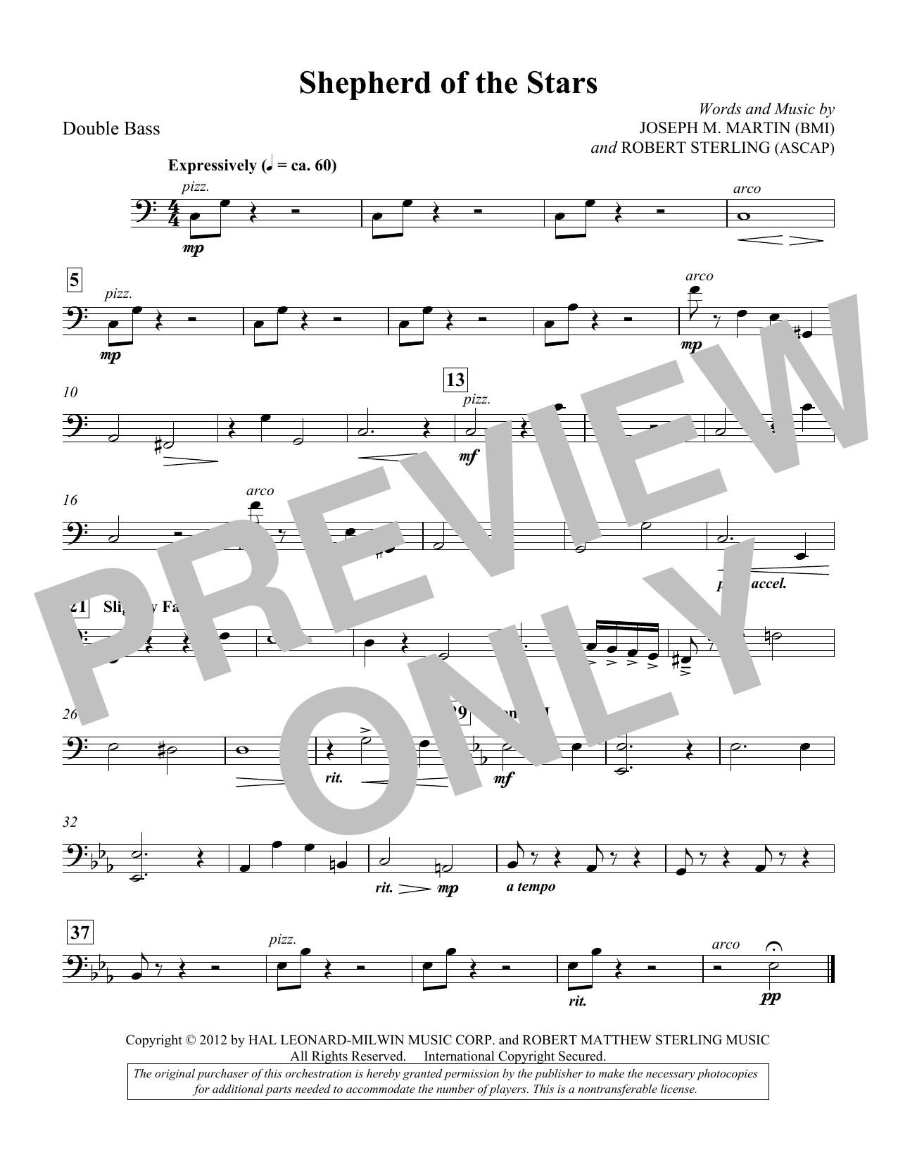 Joseph M. Martin Shepherd Of The Stars - Double Bass sheet music notes and chords arranged for Choir Instrumental Pak