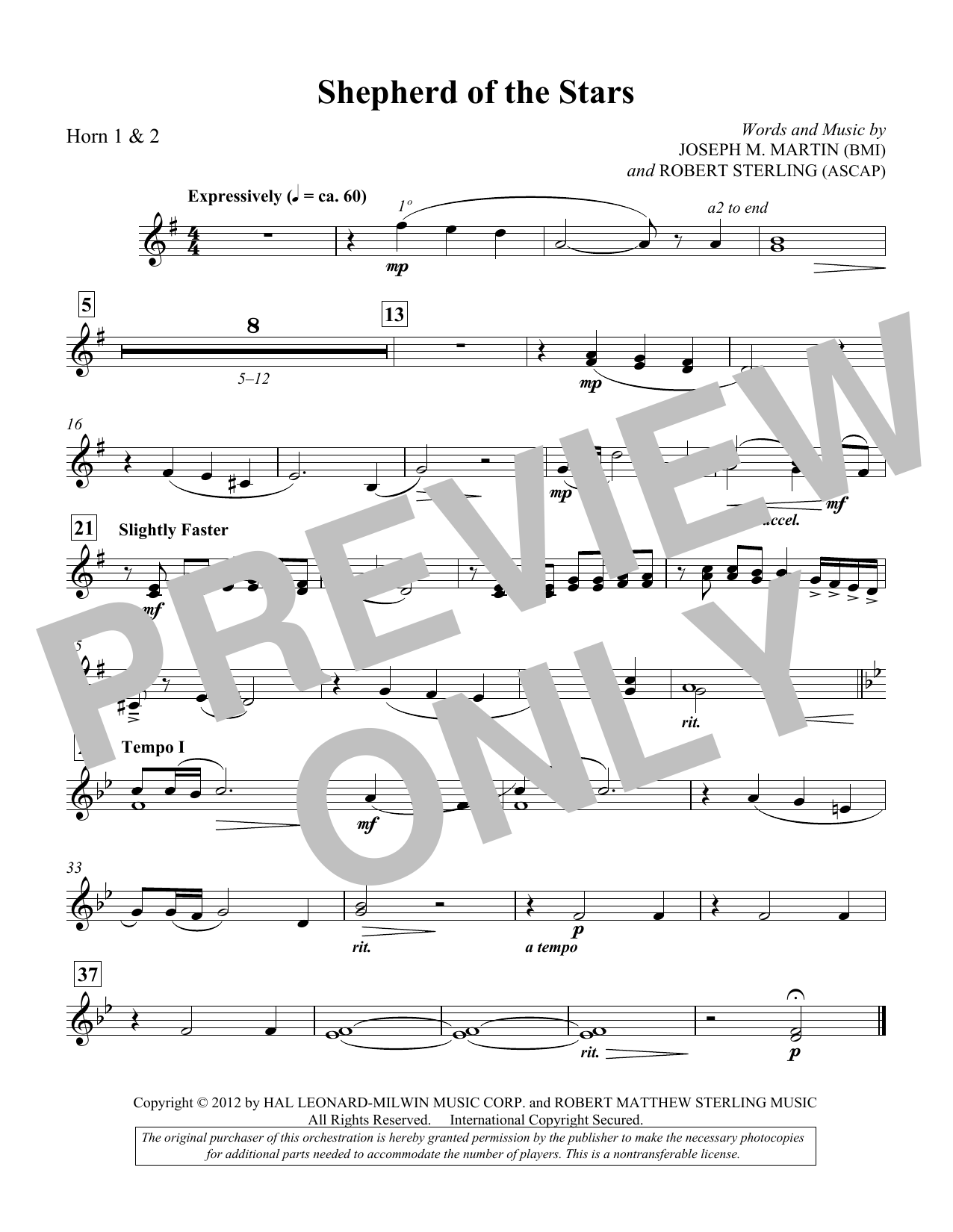 Joseph M. Martin Shepherd Of The Stars - F Horn 1,2 sheet music notes and chords arranged for Choir Instrumental Pak
