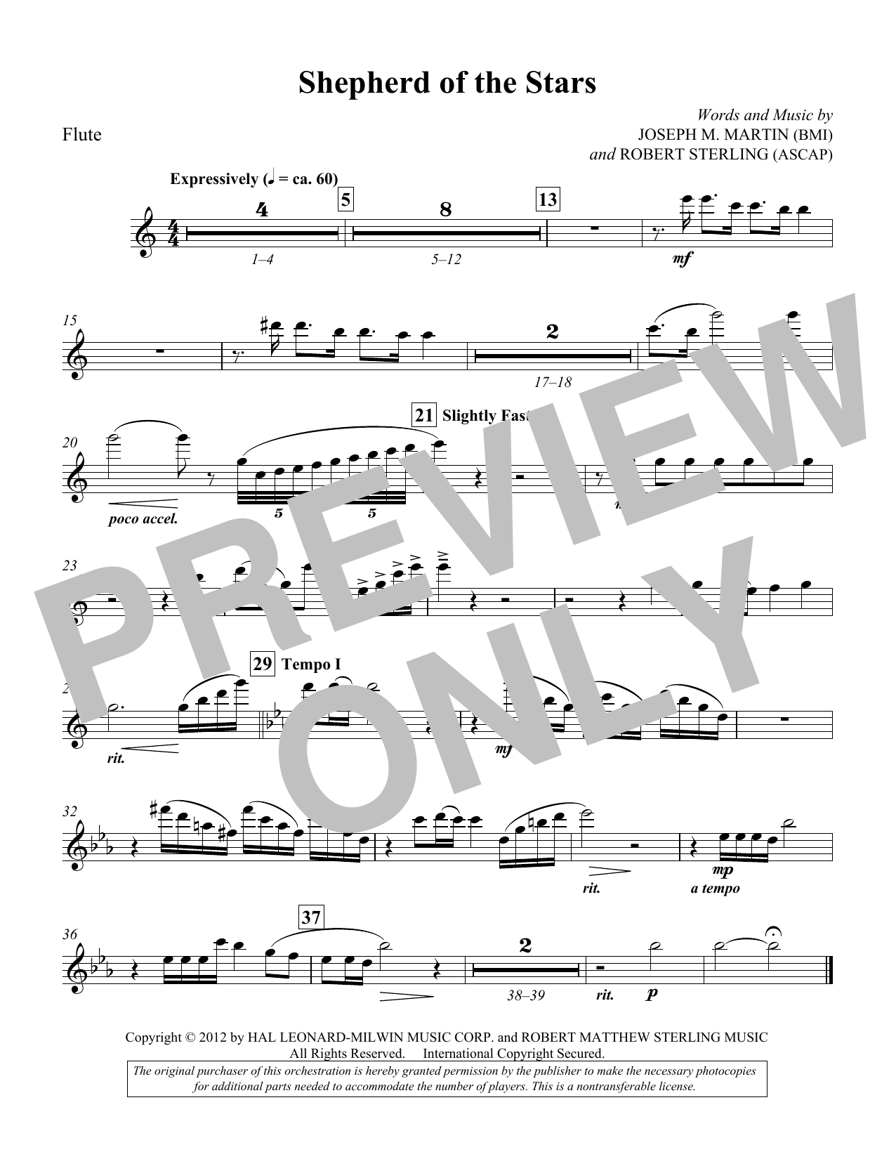 Joseph M. Martin Shepherd Of The Stars - Flute sheet music notes and chords arranged for Choir Instrumental Pak
