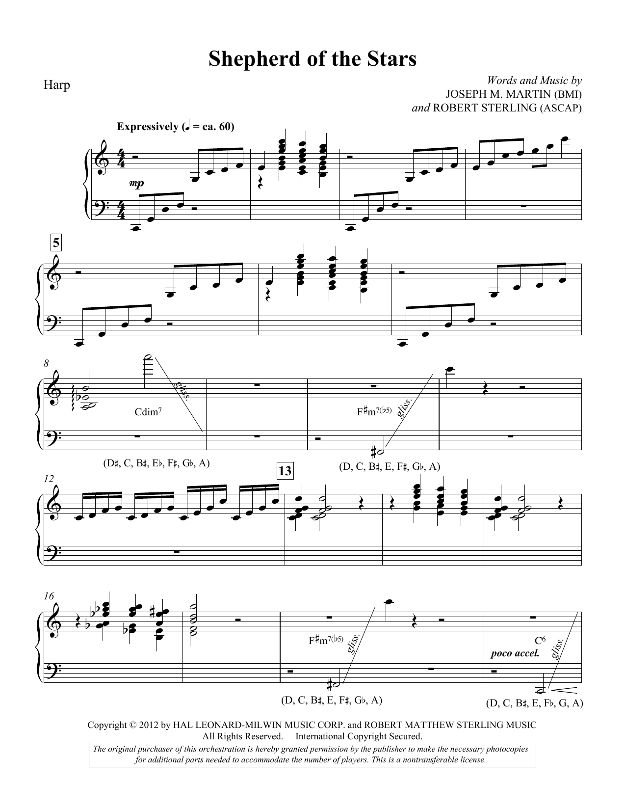 Joseph M. Martin Shepherd Of The Stars - Harp sheet music notes and chords arranged for Choir Instrumental Pak