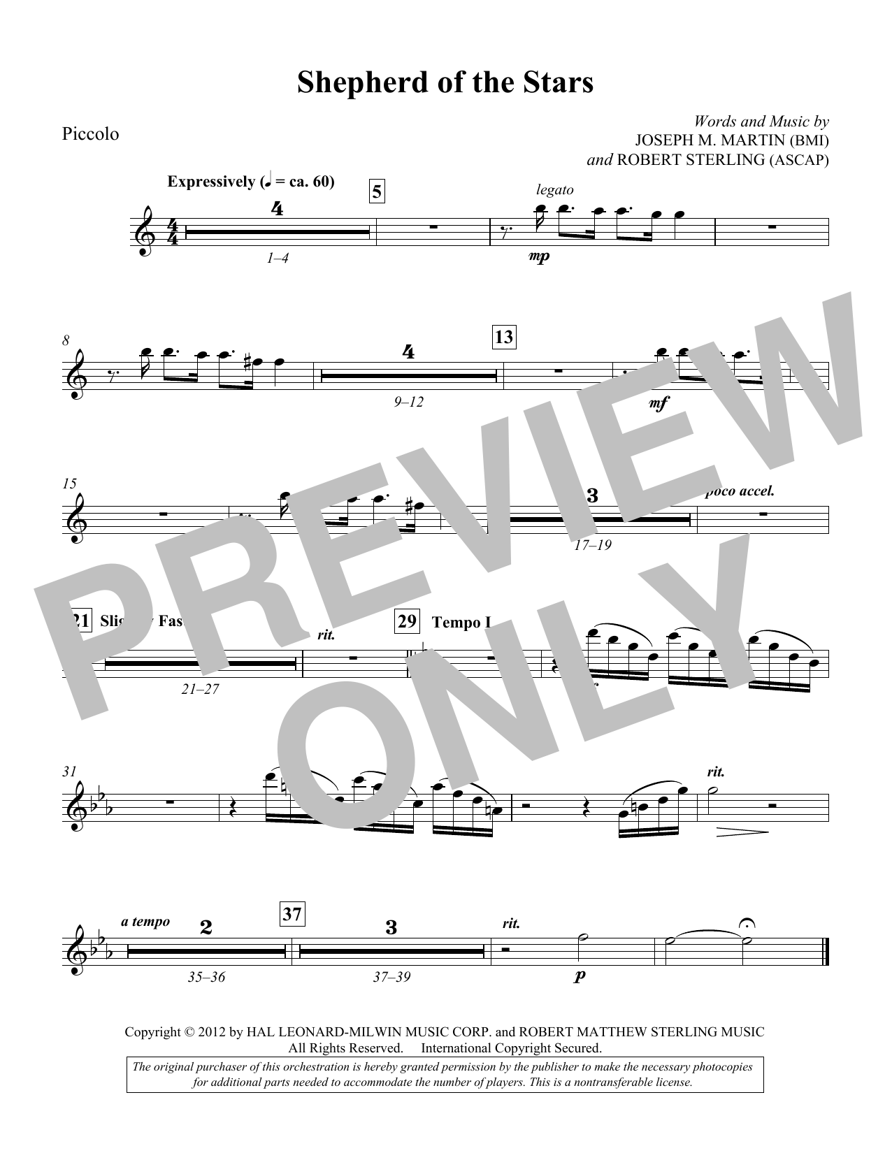 Joseph M. Martin Shepherd Of The Stars - Piccolo sheet music notes and chords arranged for Choir Instrumental Pak