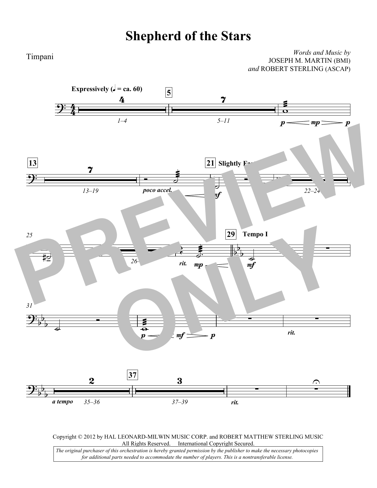 Joseph M. Martin Shepherd Of The Stars - Timpani sheet music notes and chords arranged for Choir Instrumental Pak