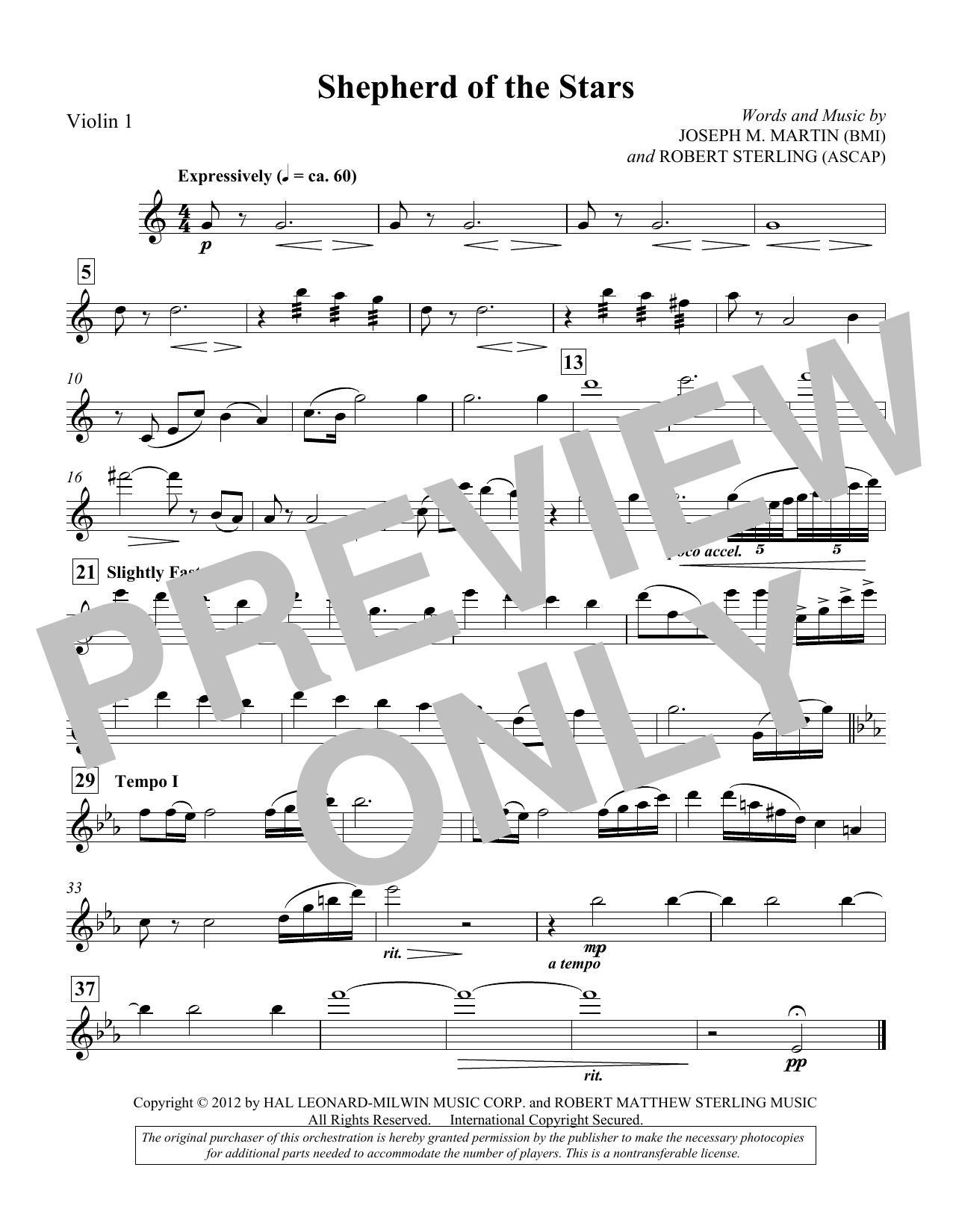 Joseph M. Martin Shepherd Of The Stars - Violin 1 sheet music notes and chords arranged for Choir Instrumental Pak