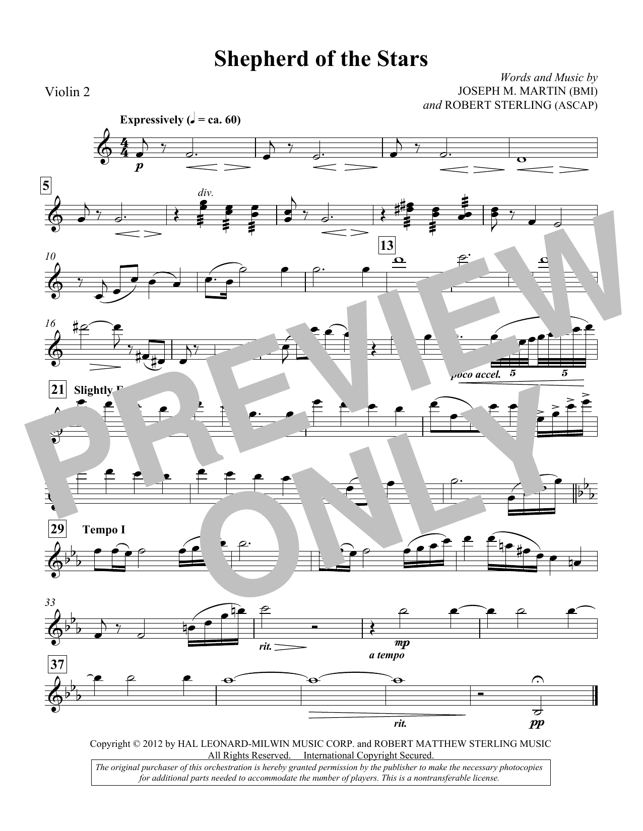 Joseph M. Martin Shepherd Of The Stars - Violin 2 sheet music notes and chords arranged for Choir Instrumental Pak