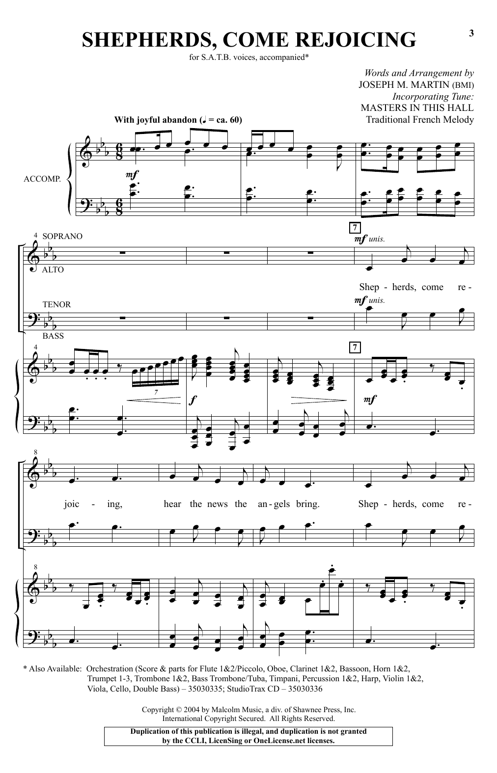 Joseph M. Martin Shepherds, Come Rejoicing sheet music notes and chords arranged for SATB Choir