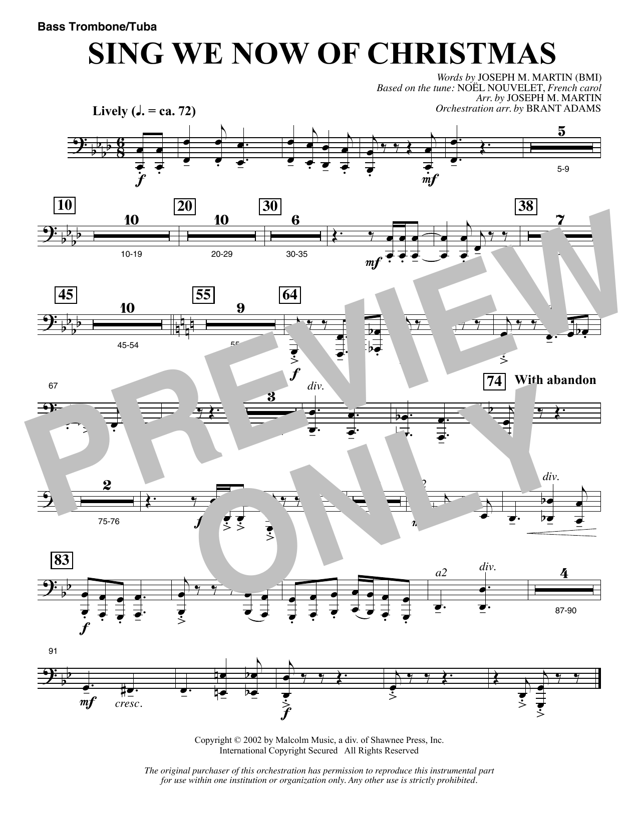 Joseph M. Martin Sing We Now Of Christmas (from Morning Star) - Bass Trombone/Tuba sheet music notes and chords arranged for Choir Instrumental Pak