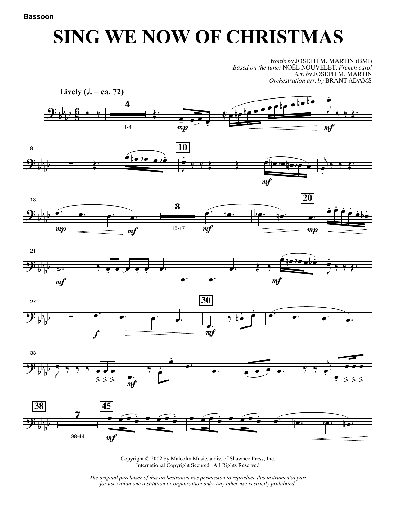 Joseph M. Martin Sing We Now Of Christmas (from Morning Star) - Bassoon sheet music notes and chords arranged for Choir Instrumental Pak